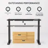 A diagram illustrating the features and specifications of a standing desk. Produktbild-Vorschau