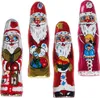 Four chocolate figures wrapped in foil, designed to look like Santa Claus. Náhled obrázku produktu