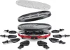 An exploded view of a raclette grill set, showing its various components. Produktbild-Vorschau