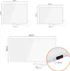 Three different sizes of white panel heaters are shown with dimensions indicated. Náhled obrázku produktu