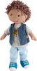 A stuffed doll wearing a t-shirt, vest, pants, and shoes. Produktbild-Vorschau