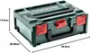 A green and red Metabo metaBOX tool case with dimensions indicated. Podgląd zdjęcia produktu