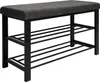 A shoe bench with a padded seat and two shelves for storage. Podgląd zdjęcia produktu