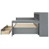 A grey loft bed with drawers and shelves, shown from the side. Podgląd zdjęcia produktu