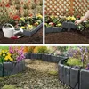 A collage of images showing garden edging being installed and in place around flower beds and a gravel path. Produktbild-Vorschau