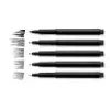 Five black pens are lined up horizontally on a white background, with a series of small sketches to the left of the pens. Anteprima dell’immagine prodotto