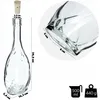 A clear glass bottle with a cork stopper, showing dimensions and capacity. Voir les images du produit