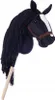 A black hobby horse with a white blaze on its face and a brown bridle, attached to a wooden stick. Anteprima dell’immagine prodotto