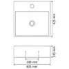 Technical drawing of a ceramic sink with dimensions. Produktbild-Vorschau