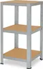 A three-tier metal shelving unit with particle board shelves, shown against a white background. Anteprima dell’immagine prodotto