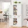 A white pantry cabinet is shown in a dining room setting. Produktbild-Vorschau