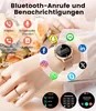 A woman's hand wearing a rose gold smartwatch, with various app icons arranged around it. Produktbild-Vorschau