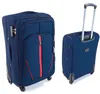 Two views of a dark blue suitcase with red accents, shown against a white background. Produktbild-Vorschau