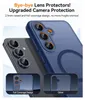 A close-up of a blue phone case with a camera cutout, next to a phone with a camera module. Inset images show the camera protection design. Produktbild-Vorschau