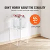 A clear acrylic side table with three large bottles of water on top, demonstrating its weight capacity. Text overlays highlight the stability and loading weight. Anteprima dell’immagine prodotto