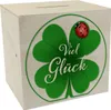 Viel Glück Spardose aus Holz mit Kleeblatt und Marienkäfer Produktbild-Vorschau 1