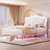 A bedroom scene featuring a white bed with a crown-shaped headboard and LED lighting. Anteprima dell’immagine prodotto