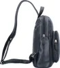 A side view of a black leather backpack against a white background. Produktbild-Vorschau
