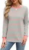 ASKSA Damen T-Shirt Rundhals Langarm Shirts Gestreift Basic Produktbild-Vorschau 2