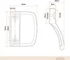 Technical drawing with dimensions of a white plastic balcony door pull handle. Produktbild-Vorschau