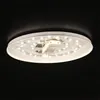 A close-up, low-angle view of a white, circular LED ceiling light against a black background. Produktbild-Vorschau