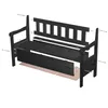 An exploded view of a black wooden garden bench with storage, showing assembly components and hardware. Anteprima dell’immagine prodotto