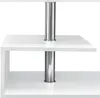 A close-up view of a white couch table with silver cylindrical supports. Voir les images du produit