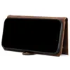 A brown leather phone case with a phone inside, shown from the front. Produktbild-Vorschau