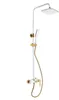 A white and gold shower system with a rain shower head and a handheld shower head. Podgląd zdjęcia produktu