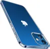 A clear product shot of a transparent blue iPhone case with the Apple logo visible. Voir les images du produit