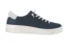 A side view of a blue sneaker with a white sole and white laces. Produktbild-Vorschau
