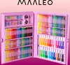 A pink art supply case filled with crayons, markers, and watercolors. Podgląd zdjęcia produktu