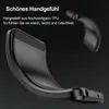 A close-up, dynamic shot of a black phone case, highlighting its texture and design. Produktbild-Vorschau