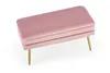 A pink upholstered bench with gold legs on a white background. Náhľad obrázku produktu