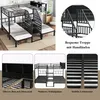 A collage of images showcasing a black metal bunk bed with multiple sleeping areas and storage. Anteprima dell’immagine prodotto