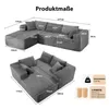 Diagrams showing the dimensions of a sectional sofa. Produktbild-Vorschau