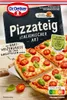 The image shows the packaging of a pizza dough mix, with a prepared pizza as an example. Produktbild-Vorschau