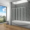 A modern bathroom with a bathtub and a folding shower screen, overlooking a scenic view. Produktbild-Vorschau