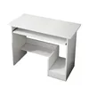 A white computer desk with shelves and a pull-out keyboard tray, shown from a slightly elevated front-right angle against a white background. Produktbild-Vorschau