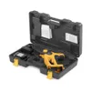 A black carrying case with a yellow and black cordless chainsaw inside, along with a battery and charger. Produktbild-Vorschau