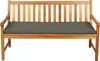 A wooden bench with a dark gray cushion, presented against a white background.