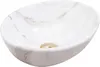 A white oval-shaped sink with gray veining, isolated on a white background. Produktbild-Vorschau