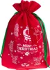 A red Christmas gift bag with white Christmas-themed illustrations and text. Produktbild-Vorschau