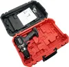 A black and red drill case with a drill inside. The case is open, showing the interior compartments. Podgląd zdjęcia produktu