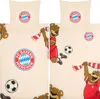 A collage of images showing FC Bayern München themed bedding with cartoon bears and the team logo. Podgląd zdjęcia produktu