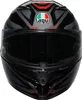 A front view of a black AGV K3 motorcycle helmet with a clear visor and red and gray accents. Podgląd zdjęcia produktu