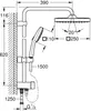 Technical drawing of a shower system with dimensions. Produktbild-Vorschau