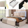 A collage of images showing a bed frame with LED lighting, its storage drawers, and a close-up of its construction. Náhled obrázku produktu