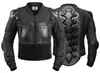 Vorder- und Rückansicht einer schwarzen Motorrad-Protektorenjacke mit sichtbarem German Wear Markenlabel im Kragen. Produktbild-Vorschau