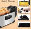 Collage of images showing details of a deep fryer and its features. Produktbild-Vorschau